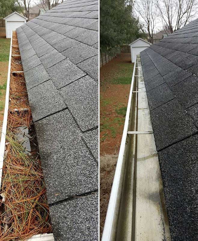 Gutter cleaning before and after