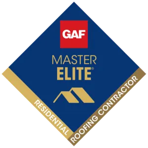 GAF Master Elite logo for Dom Roofing & Restoration, symbolizing top-tier certified roofing contractor status