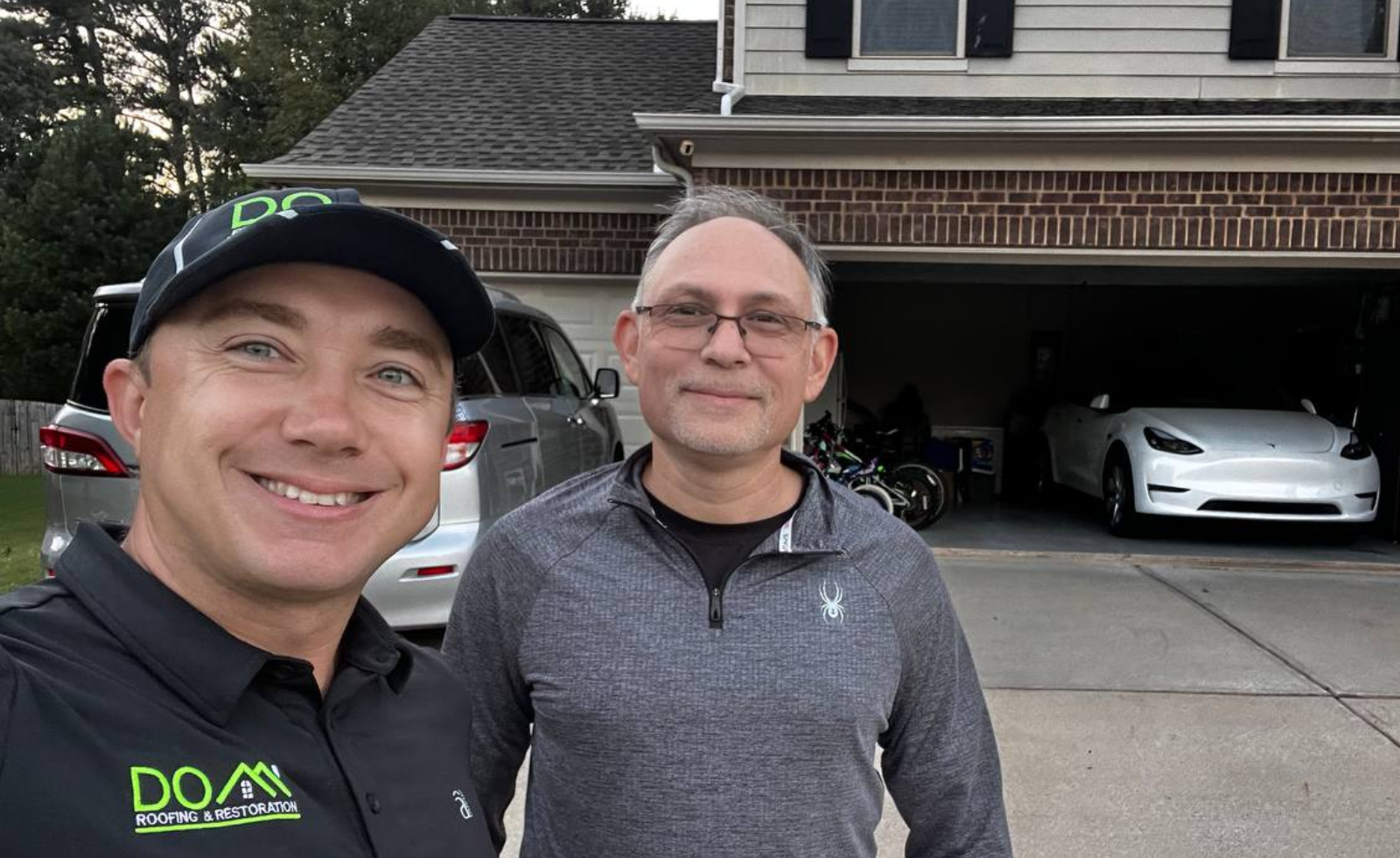 Dmitriy M. Pelishev from Atlanta GA giving a 5-star customer review for Dom Roofing & Restoration after roof replacement with excellent guidance, communication, and service