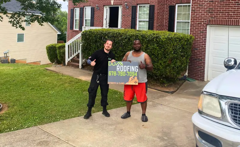 Patrick Riley from Atlanta GA giving a 5-star customer review after roof repair by Dom Roofing & Restoration