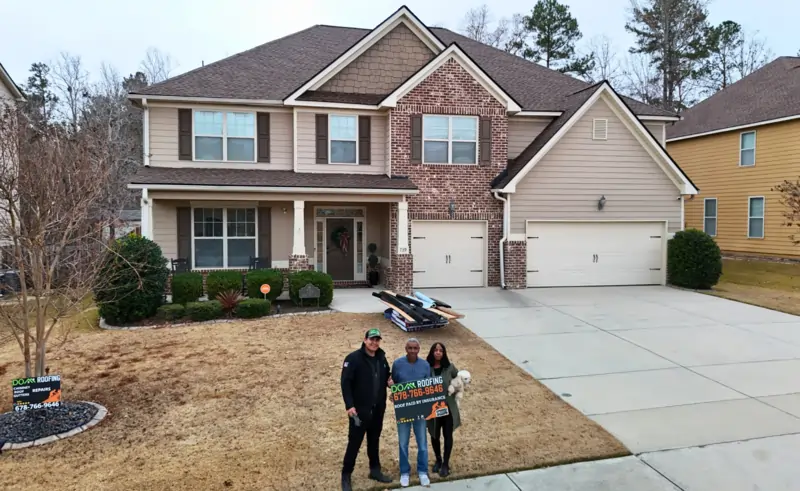 William Higgins from Atlanta GA sharing a 5-star customer review after insurance-approved roof replacement by Dom Roofing & Restoration