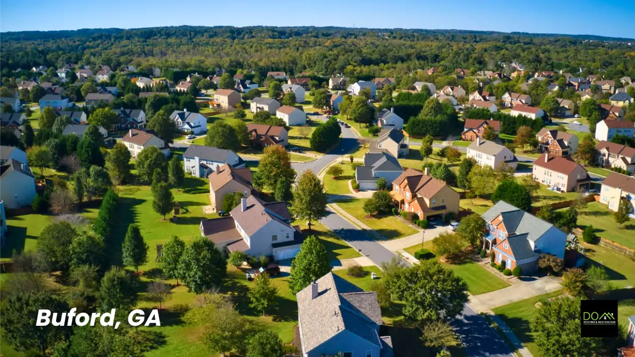 Storm damage affecting residential roofs in Buford GA requiring professional repair services from Dom Roofing & Restoration