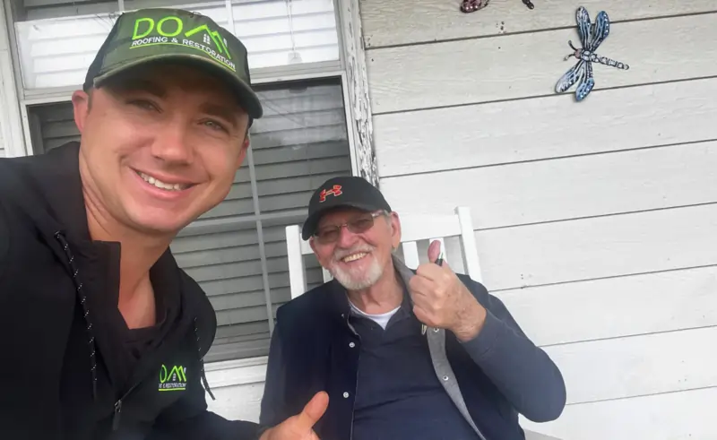 Alexandr Pak from Suwanee GA giving a 5-star review for Dom Roofing & Restoration after roof repair with excellent communication and customer service