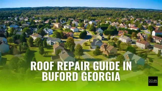 Professional roof repair services in Buford GA by Dom Roofing & Restoration showing expert technicians fixing damaged shingles