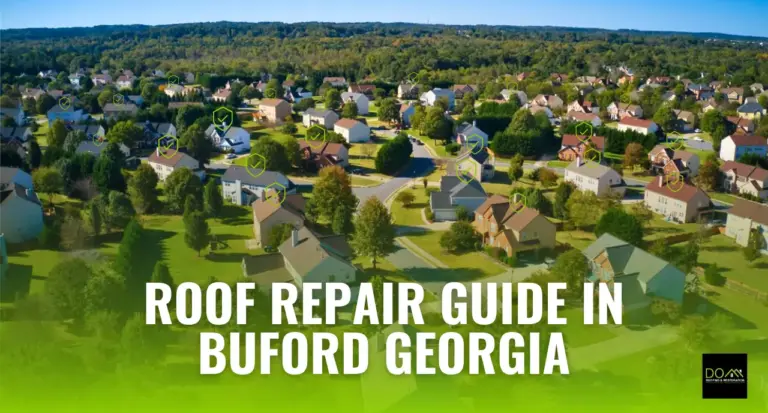 Professional roof repair services in Buford GA by Dom Roofing & Restoration showing expert technicians fixing damaged shingles