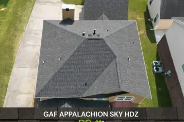 Roof replacement with GAF Appalachian Sky HDZ shingles – Dom Roofing & Restoration – roof shingle color in Buford GA.