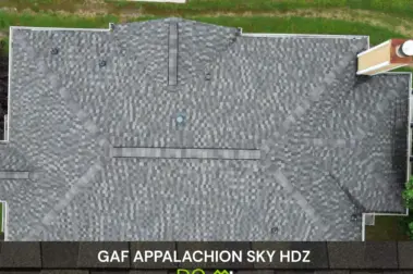 Roof replacement with GAF Appalachian Sky HDZ shingles – Dom Roofing & Restoration – roof shingle color in Buford GA.