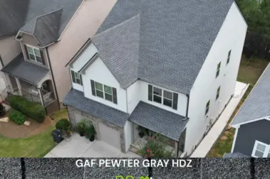 Roof replacement with GAF Pewter Gray HDZ shingles – Dom Roofing & Restoration – roof shingle color in Buford GA.