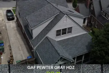 Roof replacement with GAF Pewter Gray HDZ shingles – Dom Roofing & Restoration – roof shingle color in Dunwoody.