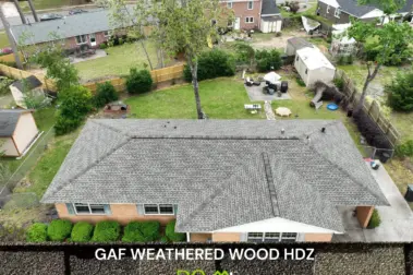 Dom Roofing & Restoration | Roof replacement | GAF Weatherwood HDZ roof shingle color in Suwanee.