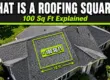 Aerial shingle roof with a green square marking 100 sq ft, showing what a roofing square is — Dom Roofing & Restoration