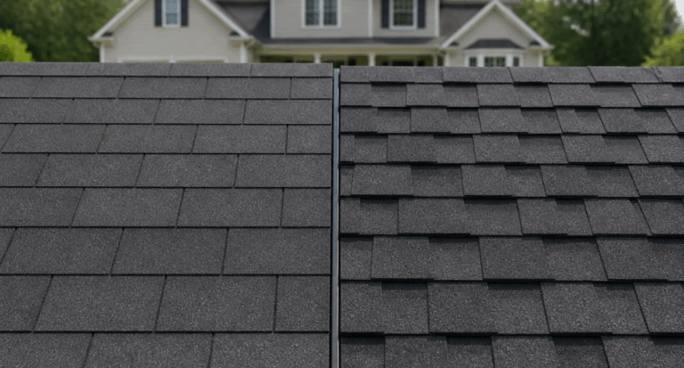 Architectural shingles compared with flat 3 tab asphalt shingles