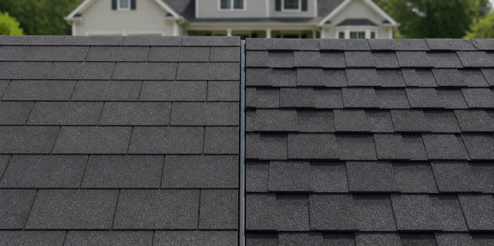 Architectural shingles compared with flat 3 tab asphalt shingles