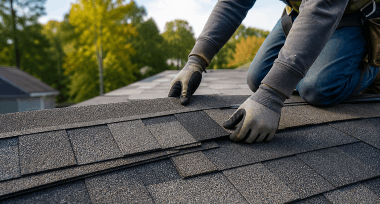 Class 4 impact resistant architectural shingles being installed in Georgia