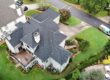 Aerial view of a completed architectural shingle roof