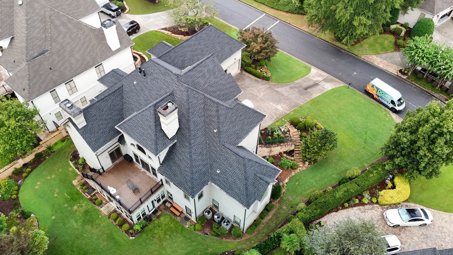 dom-real-architectural-02 Aerial view of a completed architectural shingle roof