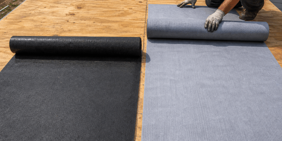 Roofing felt compared with synthetic underlayment on plywood roof decking